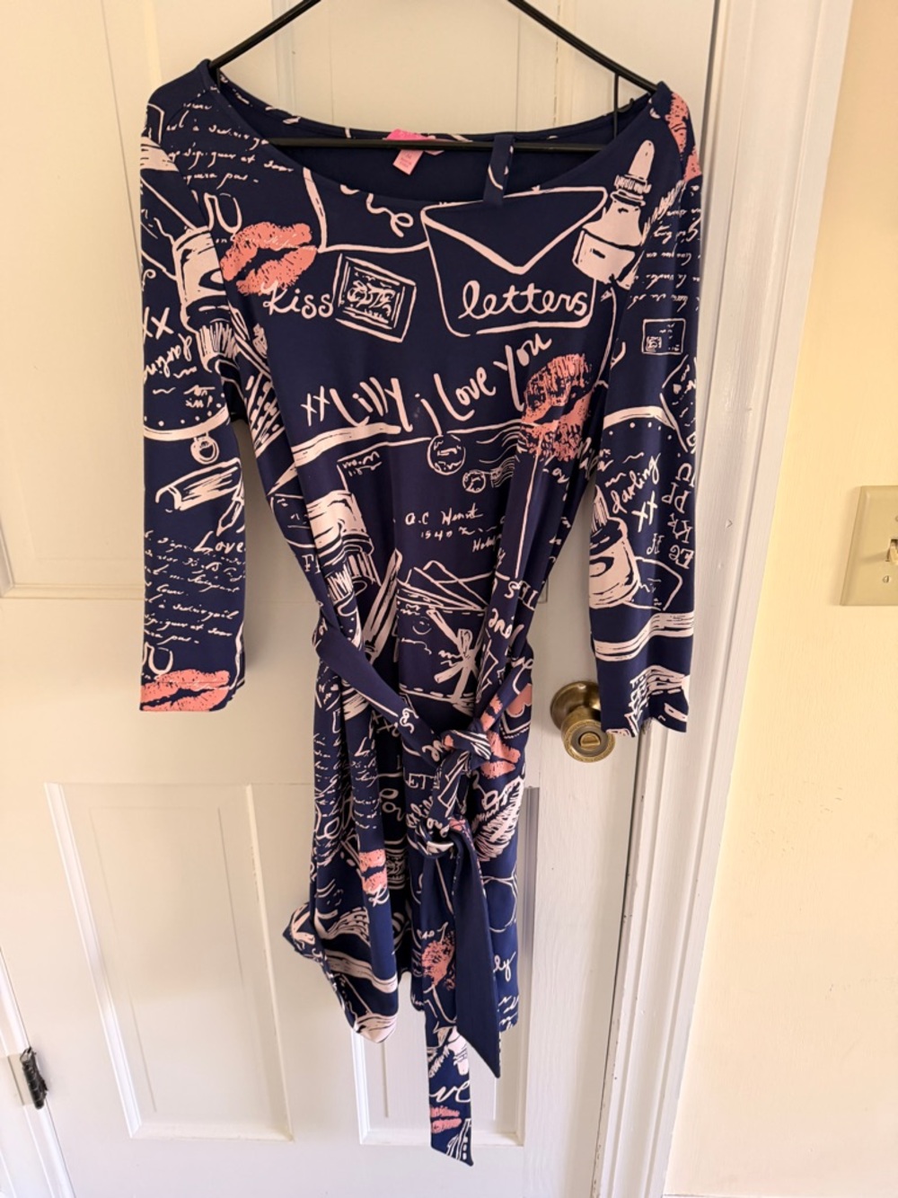 Lilly Pulitzer Navy with Pink Graphic Wrap Midi Dress